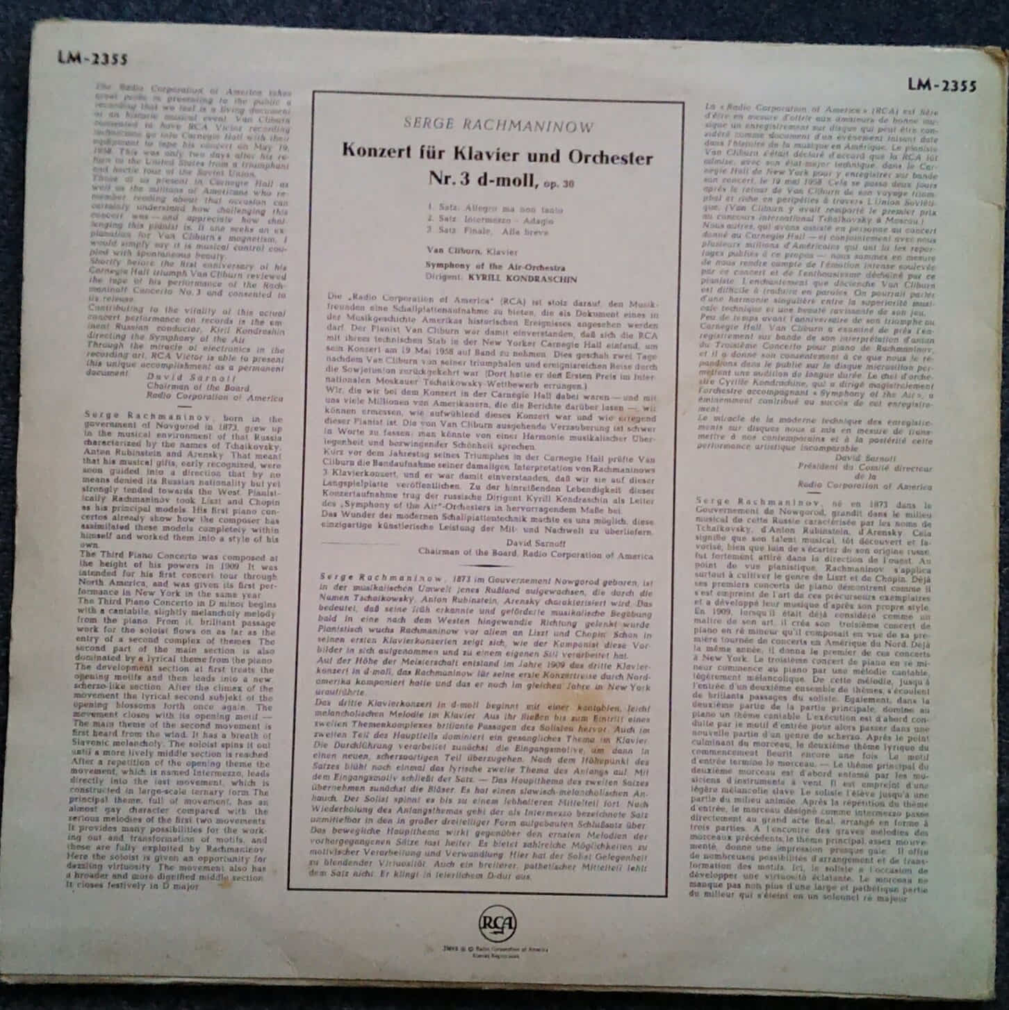 Rachmaninoff 3 Concerto Cliburn LP Schallplatte in Kassel  (Hessen)