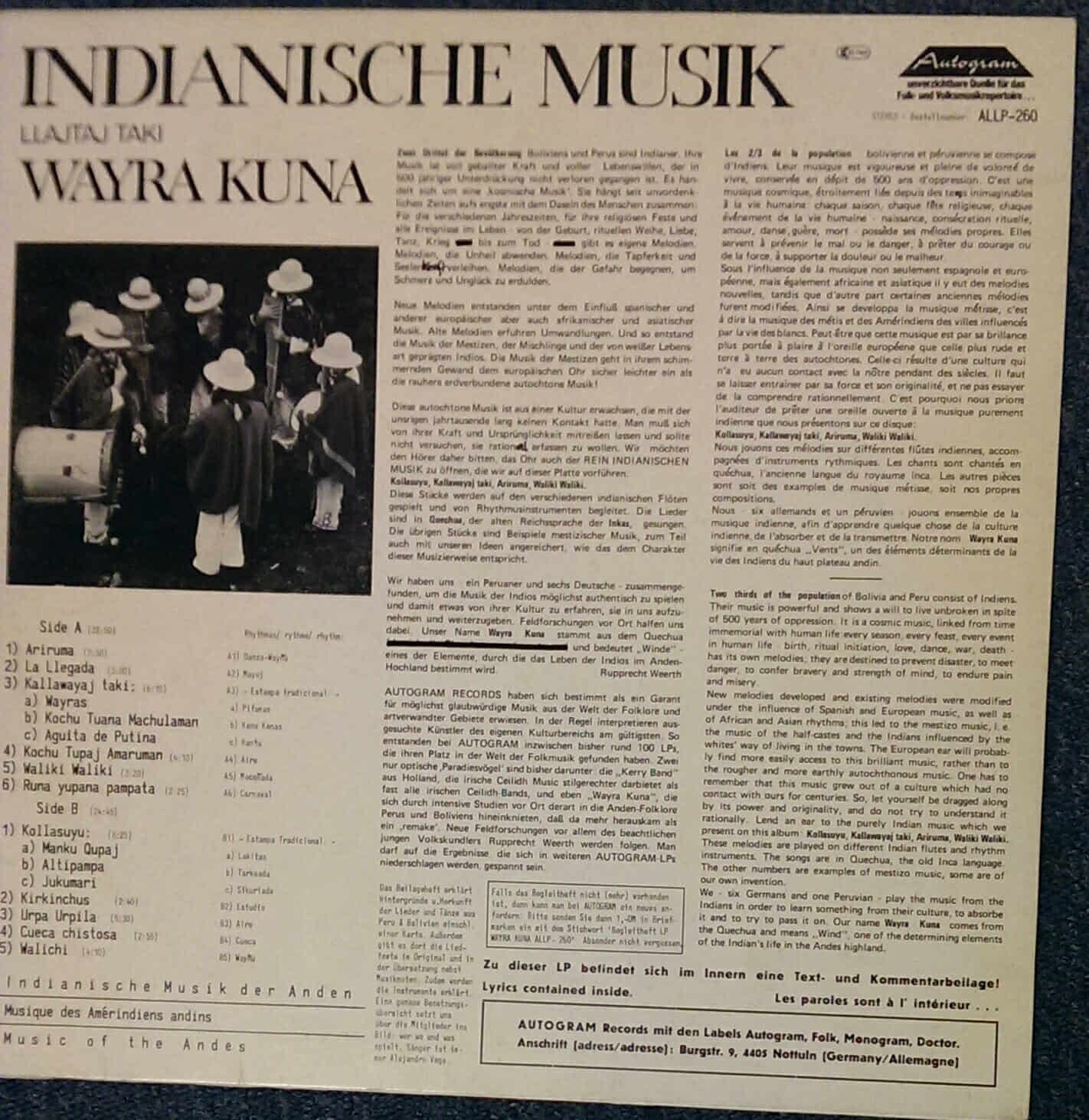 Wayra Kuna - Indianische Musik der Anden LP Schallplatte in Kassel  (Hessen)